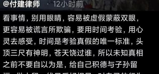 小人得志?付建律师罕见发文:苍天饶过谁,回应网友质疑言辞犀利