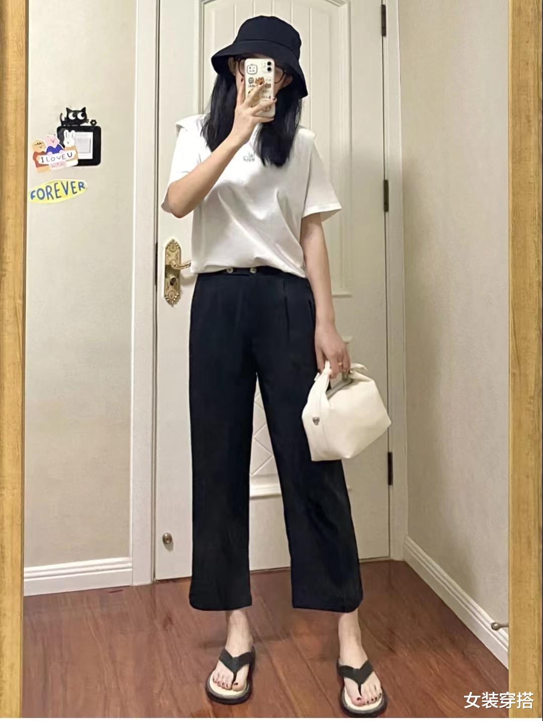 黑色九分西裤配什么上衣鞋子好看