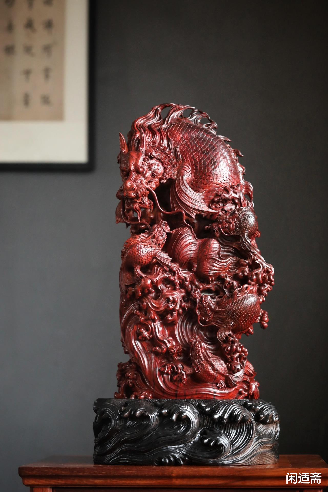 紫檀|鱼化龙,紫檀木雕,吉祥摆件