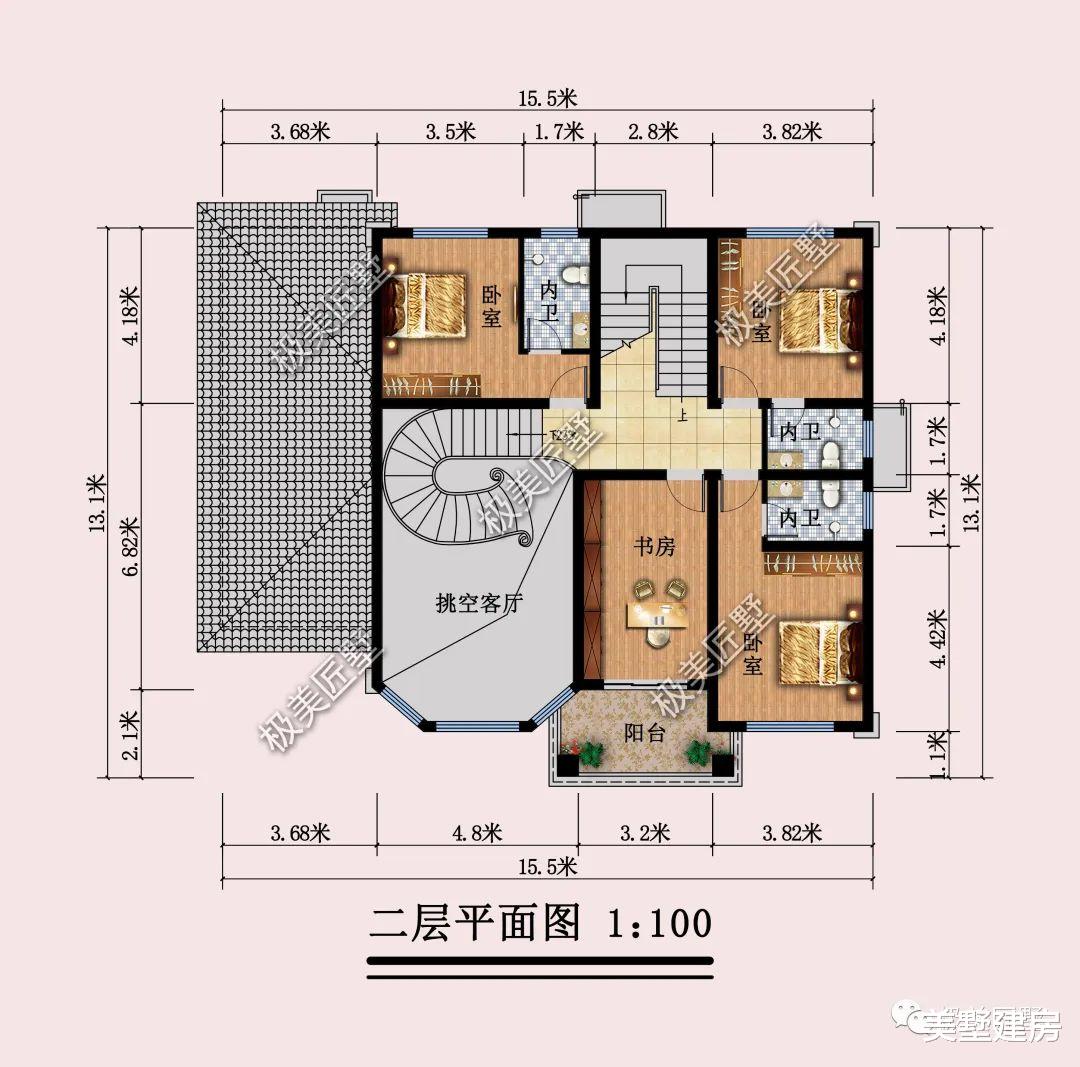 开间15米欧式别墅，侧面带烤火房、厨房，美观又实用。