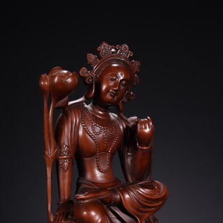 黄杨木|晚清-小叶黄杨木“莲花观音”坐造像