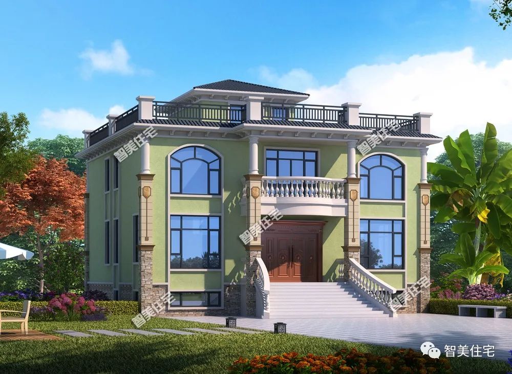 这栋房子很不一般,带地下室设计,平顶造型也能看出它有多气派!