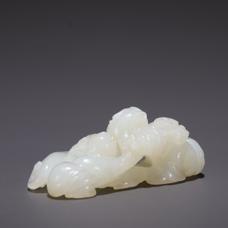 和田玉籽料|旧藏·和田玉籽料双童戏兽把件