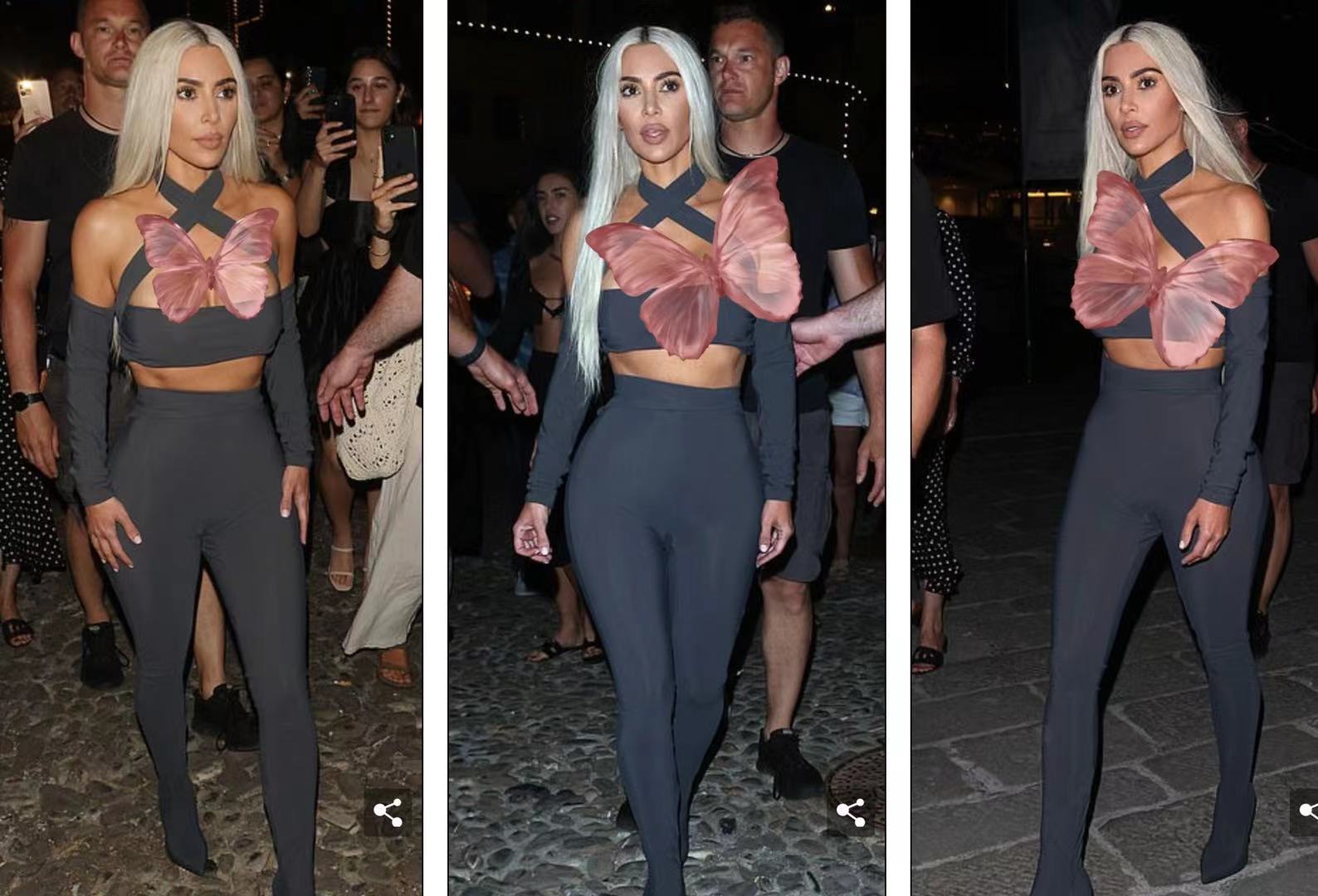 金·卡戴珊|金卡戴珊参加大姐婚礼！身材缩水后更美了，穿绑带衣秀一尺7的腰