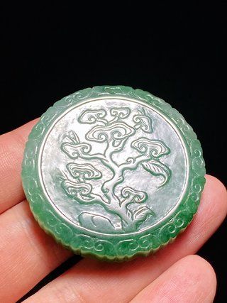 翡翠|清 老坑翡翠 飘绿 天保九如 玉?珮? 玉牌