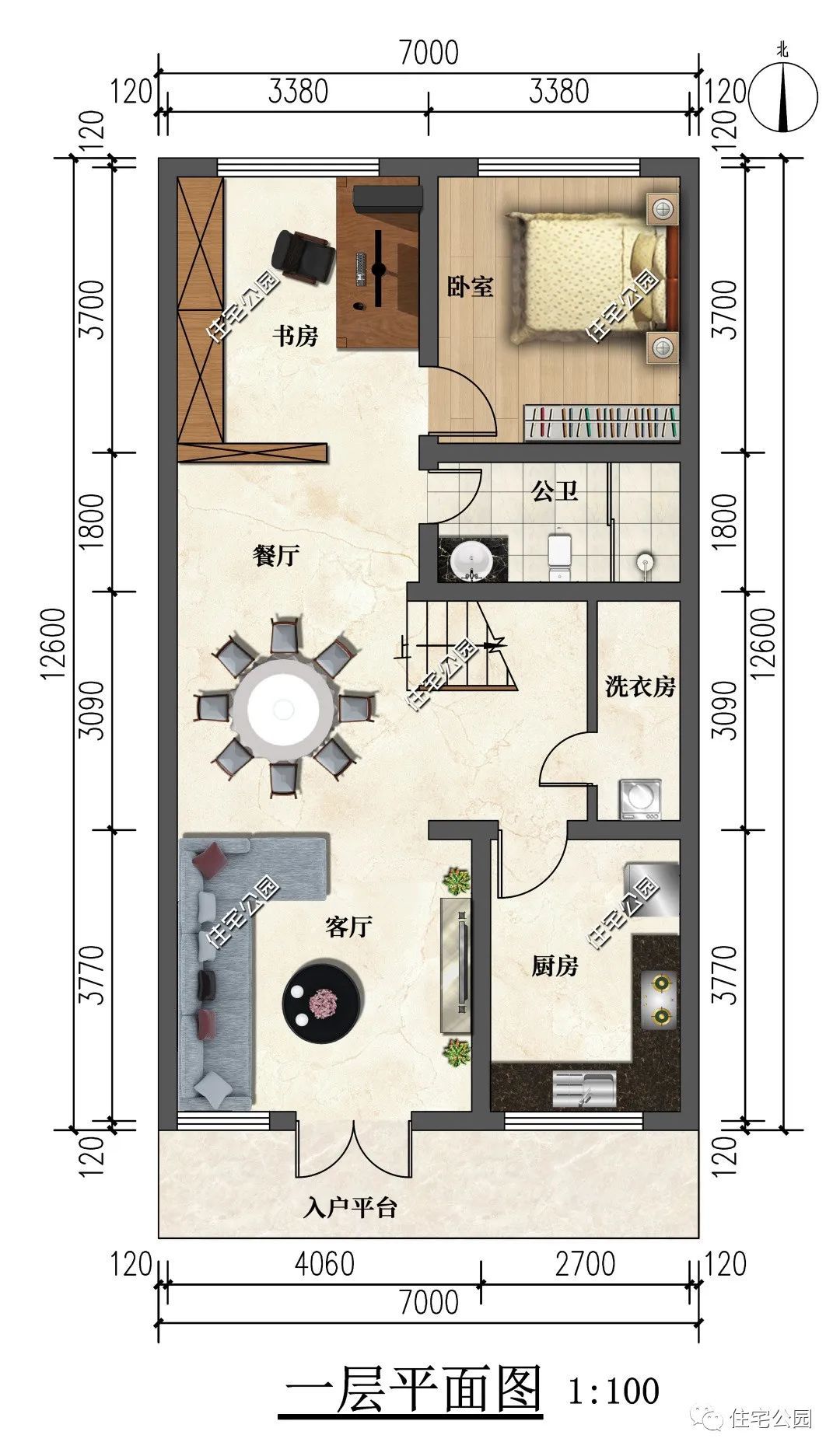 7×12米极致小面宽二层现代别墅,东西墙做无窗设计
