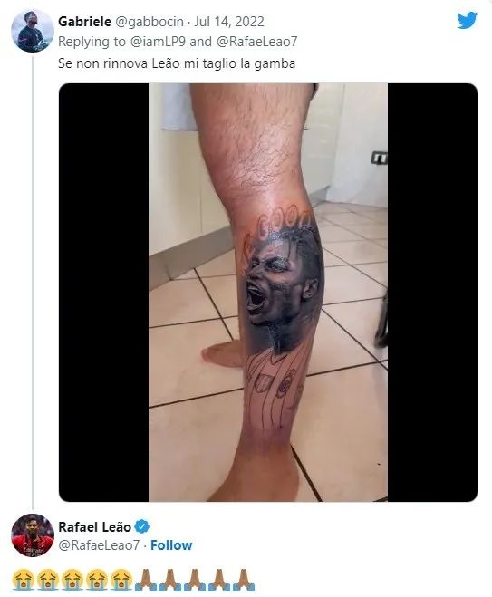 米兰|一米兰球迷把莱奥头像纹在腿上，不续约就砍腿