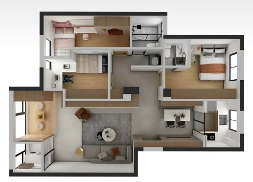 经典四大块两居户型,如何改四室两卫,看这里!