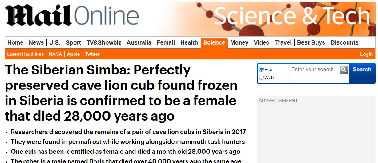 潘多拉魔盒开了?西伯利亚几年前的洞穴狮子尸体,死于28000年前