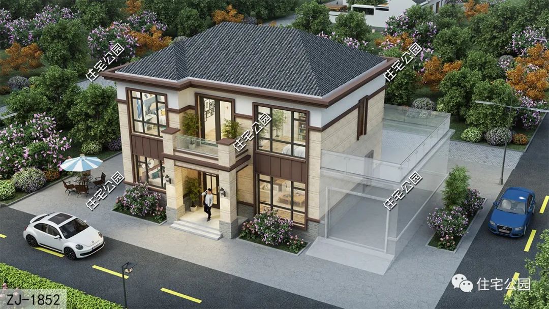 朝南卧室+开放式客餐厅,11×10米二层简约别墅