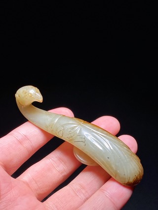 和田玉籽料|明以前 和田玉籽料 凤纹 带钩