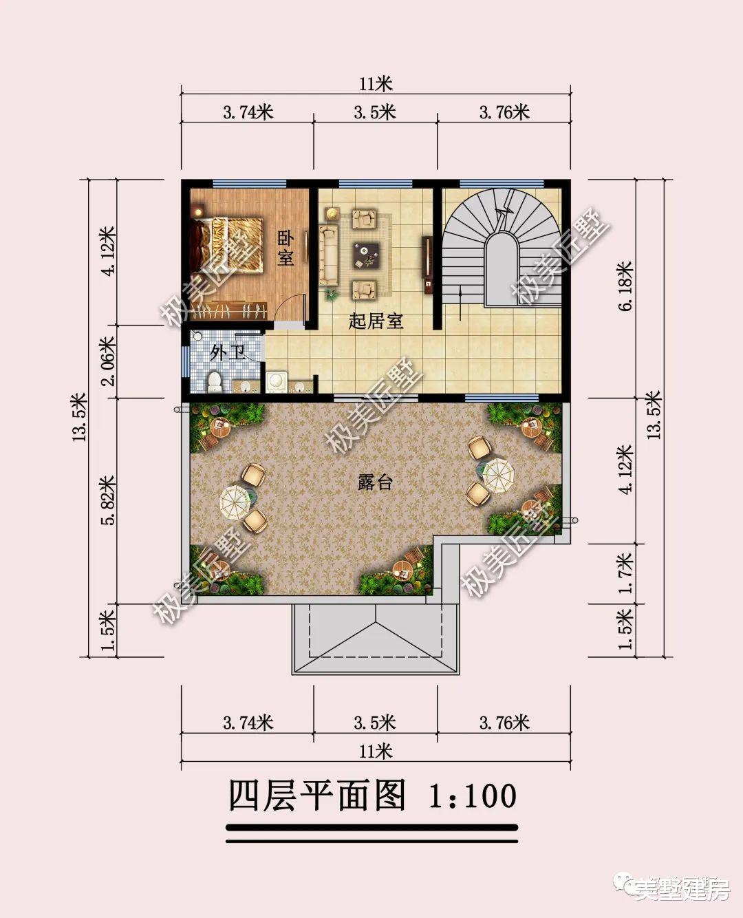 挑空客厅旋转楼梯彰显大气,四层美观大豪宅,你值得拥有!
