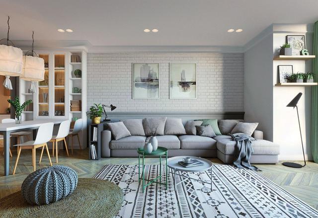 现代风格大户型设计，装修设计大气清新，薄荷绿装修色调超好看