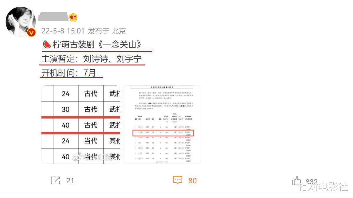 刘诗诗|《一念关山》被曝将拍!刘诗诗、刘宇宁有望主演,硬核武侠题材