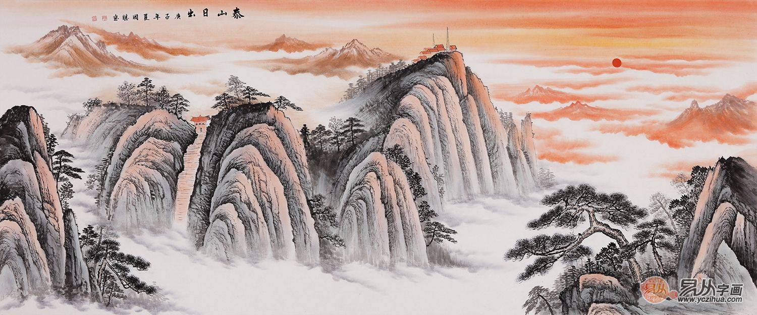 沙发墙后挂画 山水画清新靓丽 适合家中装饰