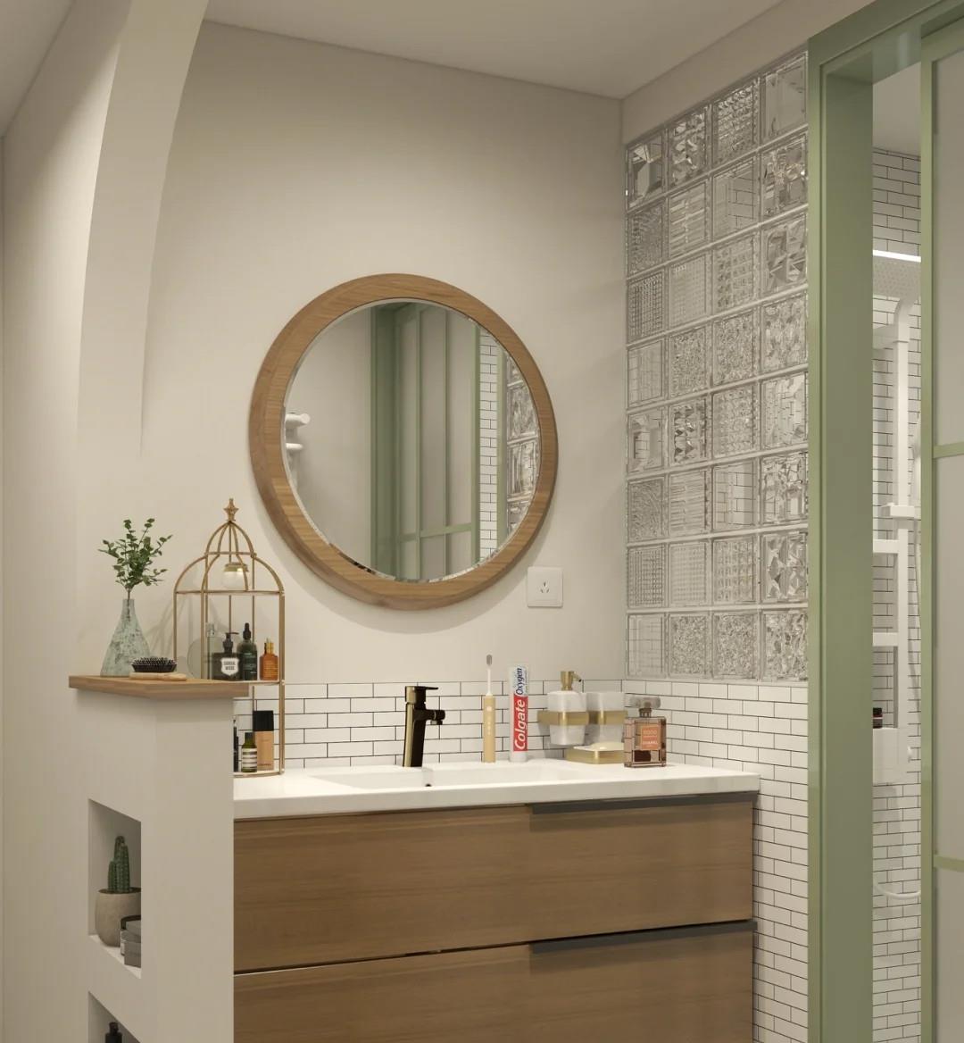 洗漱台往外移,聪明的人都知道,再砌90公分矮墙,又多一处收纳区