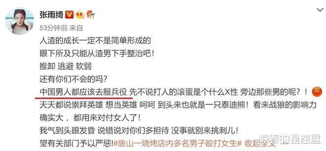 张雨绮|张雨绮痛骂打人事件旁观男性，遭储殷教授讽刺：键盘上的圣徒而已