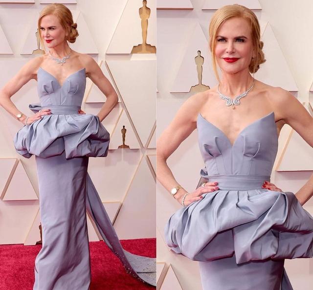 南柱赫|妮可基德曼亮相奥斯卡，穿灰蓝色礼服宛如女神！老公都被惊艳了
