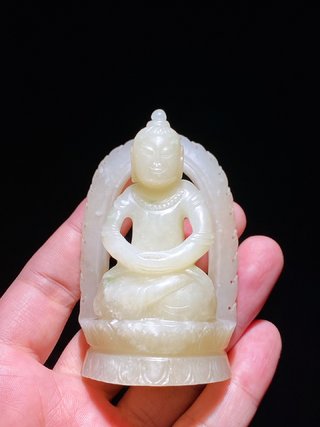 nx|清 和田玉白玉 释迦摩尼 佛像 摆件