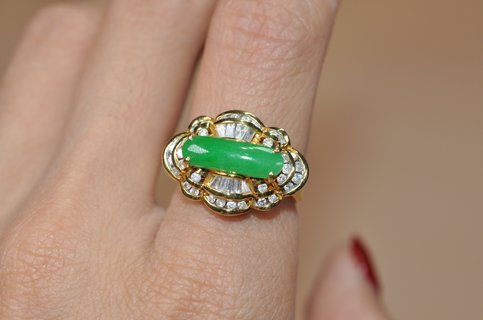 钻石|欧洲古董18k金镶翡翠钻石戒指