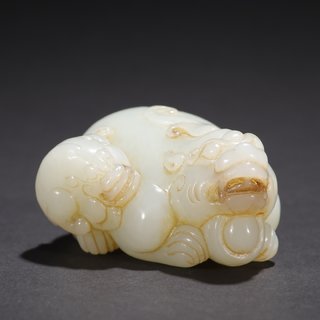 和田玉籽料|和田玉籽料子母貔貅把件