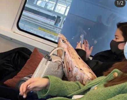 刘亦菲|刘亦菲在高铁被网友偶遇,手上钻戒引人注意,鼻子山根超高