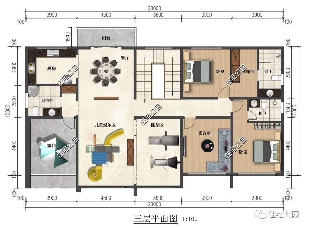 20×10米带双厨房的三层现代别墅,卧室多朝南设计