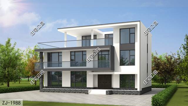 17×10米带大主卧的三层现代别墅,“L”型大露台和落地窗更配