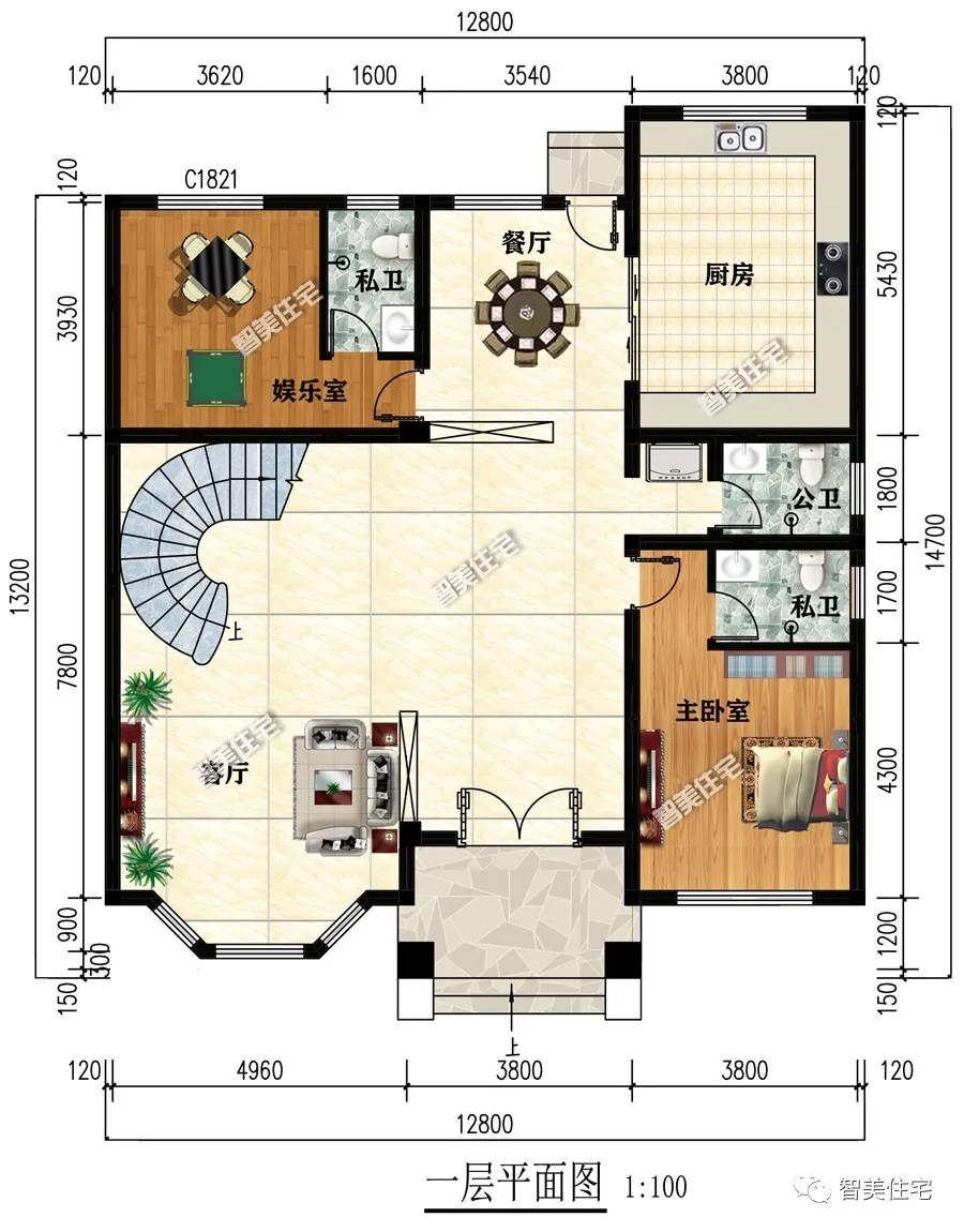 深圳市|12.8×13.2米农村别墅，有好看大气的造型，采光还挺好！