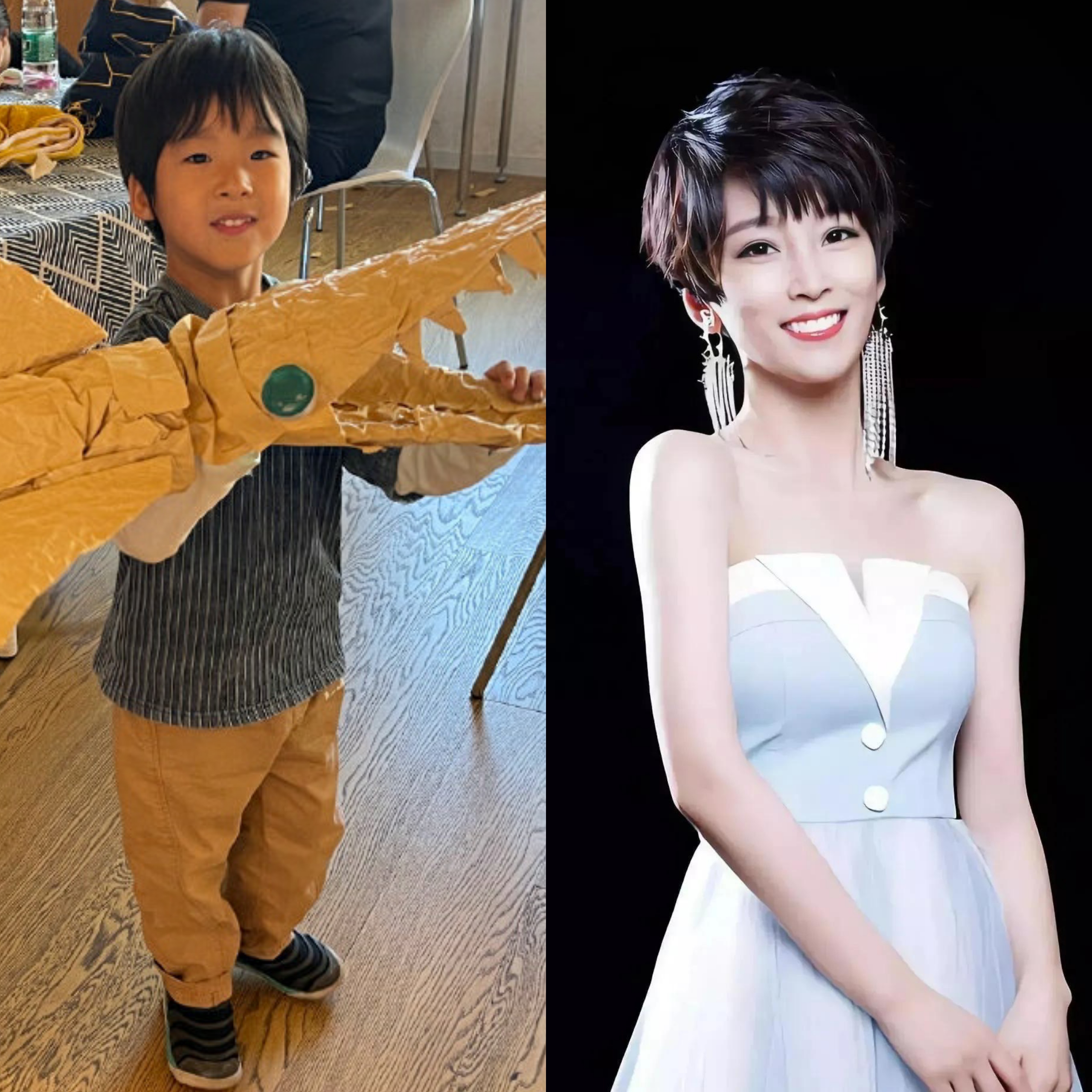 吴京|曝吴京4岁小儿子近照，穿百元短袖蹲地做手工，长相可爱太像谢楠