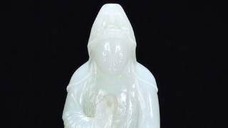 和田玉籽料|清乾隆 和田玉籽料 白玉 持瓶观音 佛像摆件