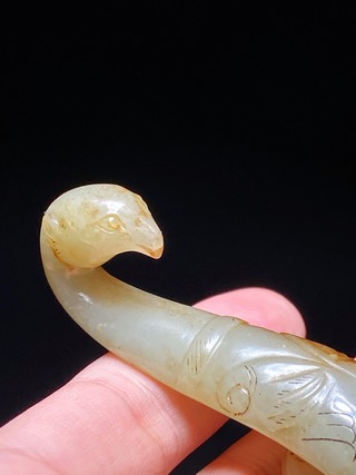 和田玉籽料|明以前 和田玉籽料 凤纹 带钩