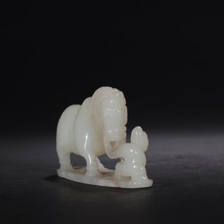 |清代-和田玉胡人驯马