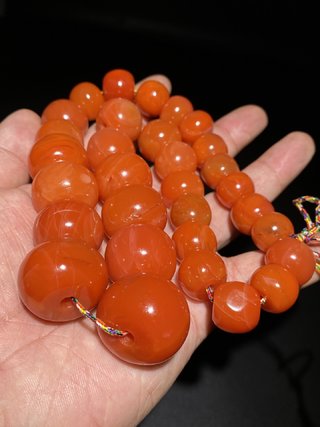 文玩|爆老 精品:柿子红?老南红玛瑙 塔链