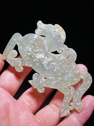 银元|明以前 和田玉籽料受沁 天马 玉珮 挂件