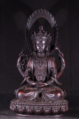 沉香|【晚清老沉香 四臂观音造像】