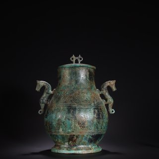 |藏家旧藏-青铜器经文兽形双耳盖尊