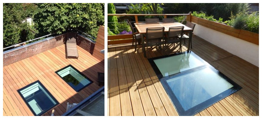 露台铺防腐木地板,我偏要预留50公分,拼铺玻璃楼下空间亮堂2倍