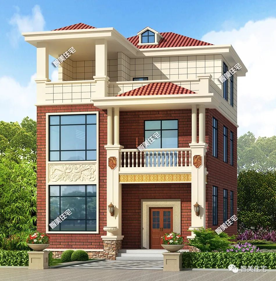 宅基地|小面宽宅基地上建房，选择一款两开间户型，也能像这样颜高布局好