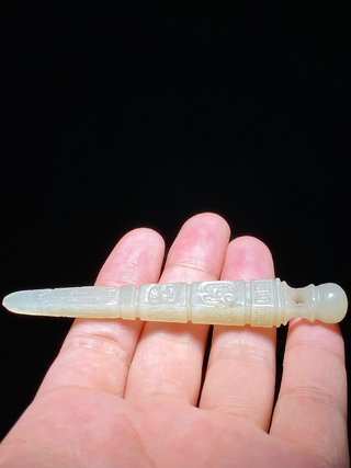 和田玉籽料|清乾隆 和田玉籽料 白玉 金刚杵 法杵 挂件 把件