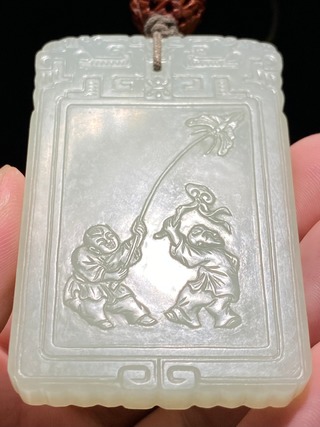 和田玉籽料|清 和田玉籽料 双童 童子 诗文牌 文珍牌