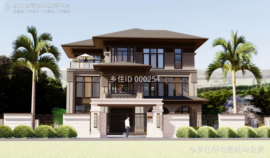 浙江宁波三层新中式风格别墅 土建造价参考84.5万，面宽16.1m×进深13.8m