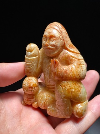 核桃|明 和田玉籽料 沁色 胡人戏狮 摆件 古玉 老玉