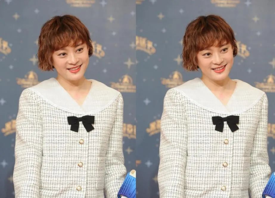 孙俪|孙俪扮嫩用力过猛！穿娃娃领套裙配泡面短发，还好颜值撑住了