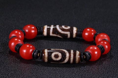 nx|【藏传精品两眼天珠玛瑙手串 】