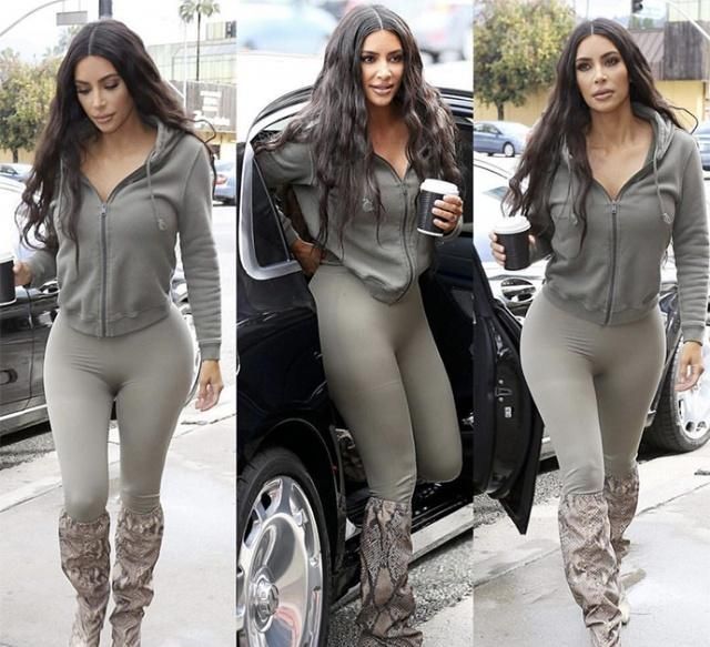 金·卡戴珊|卡戴珊出门真高调，穿“火焰装”戴毛绒黑超，一双红色靴裤更抢镜