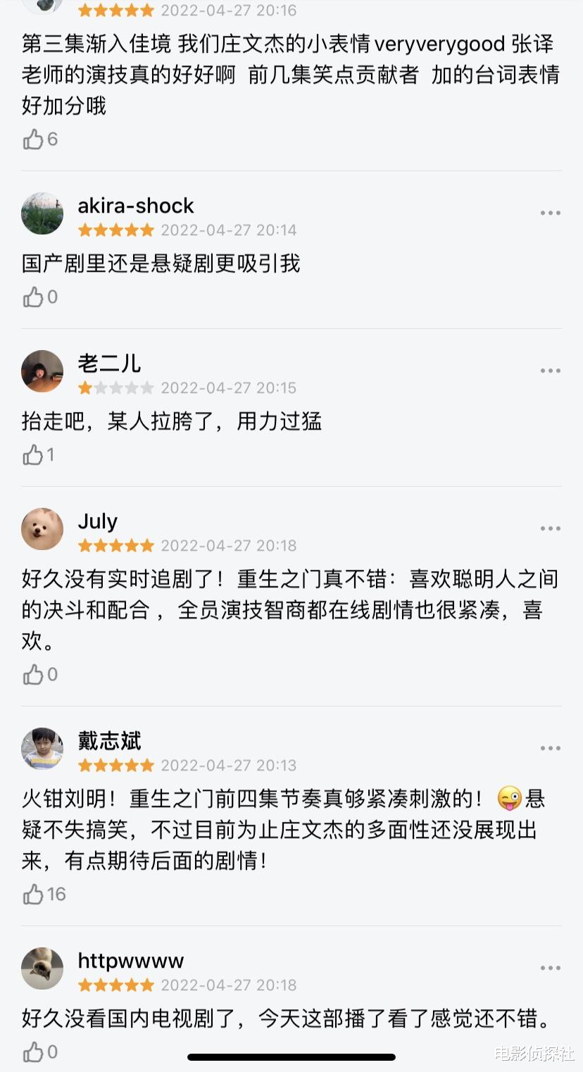 庄文杰|好家伙！《重生之门》刚开播一天，豆瓣口碑就爆了，清一色的五星好评