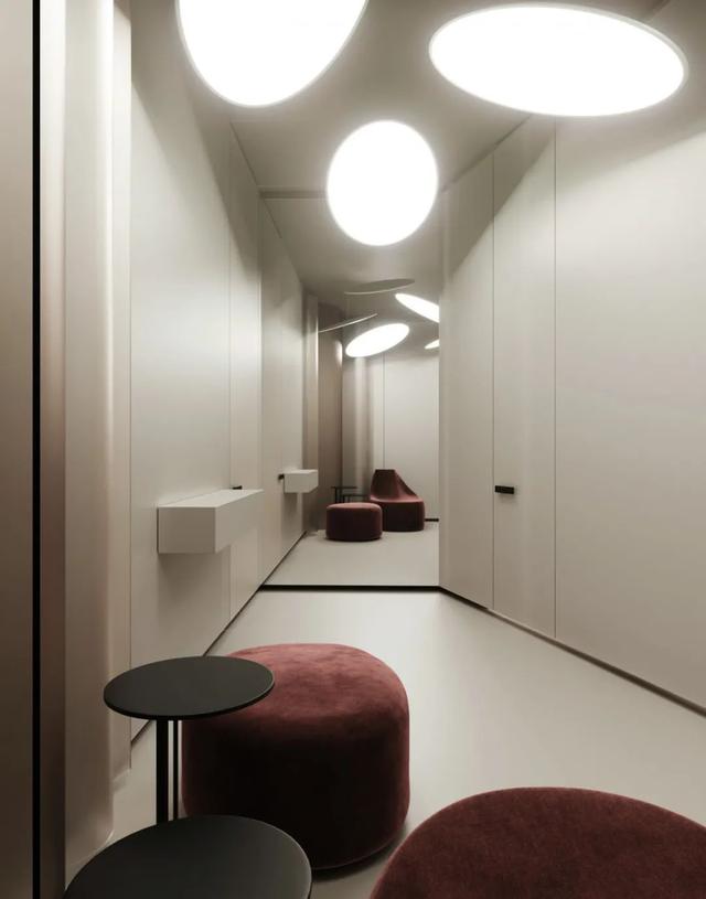 200㎡极简时尚风,优雅线条、盘状灯具,大胆配色,设计高级独特