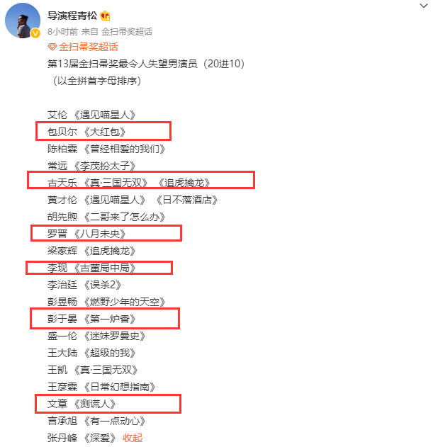 金扫帚奖|金扫帚奖名单出炉，马丽包贝尔多次上榜，马思纯彭于晏双双提名