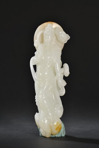 和田玉籽料|重器 和田玉籽料观音摆件